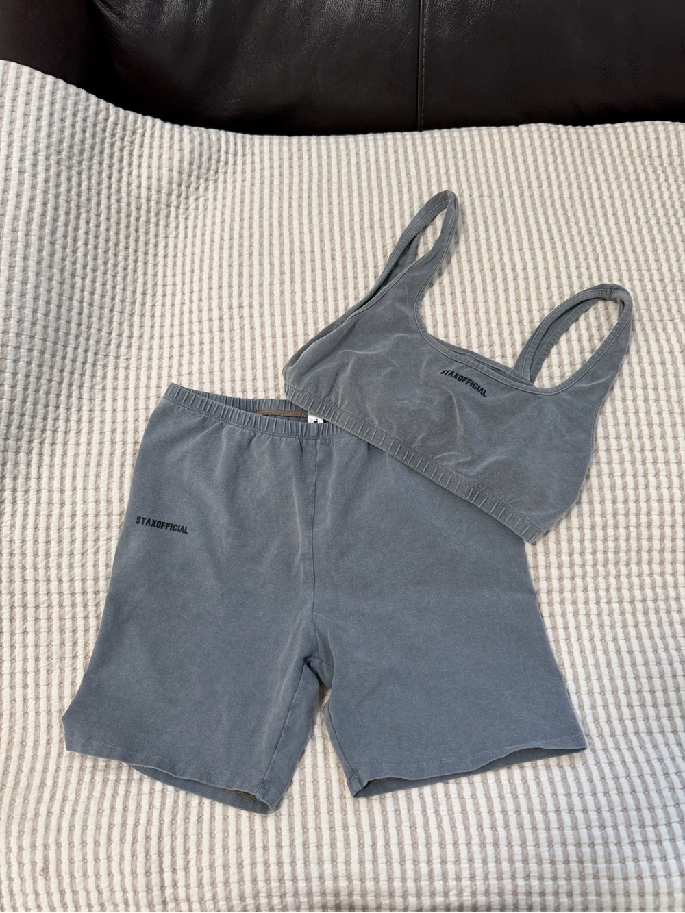 Grey Support Crop Sports Bra and Shorts Set top L bottoms XL